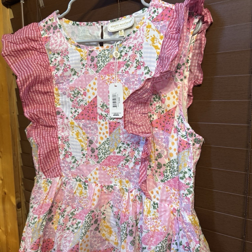 Simply Southern Hailey Quilted Patchwork Pink Tiered Maxi Dress Floral Large - Picture 3 of 10